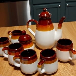 Vintage  1960s Taiwan three tone Brown Pottery Coffee Set